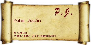 Pehm Jolán névjegykártya